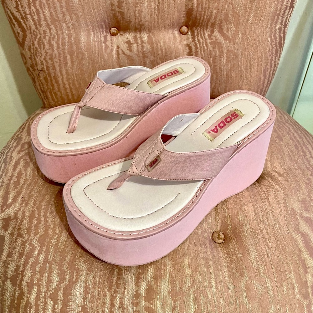 Soda Pink Platform Flip Flops